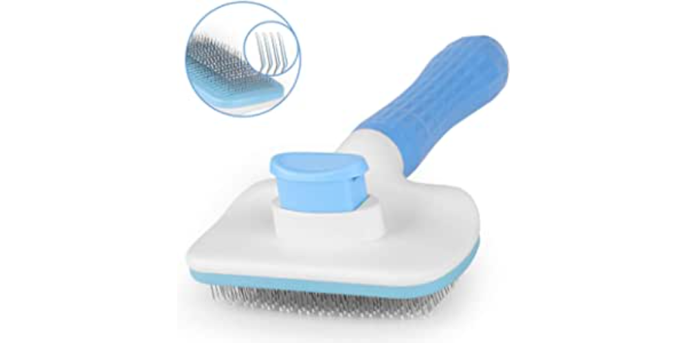 Atlamia Self Cleaning Slicker Brush,Dog Brush & Cat Brush with Massage Particles,Removes Loose Hair & Tangles,Skin Friendly & Promote Circulation-Blue